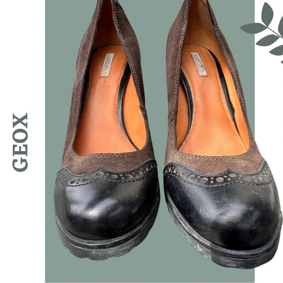 Geox Respira  Amphibiox Brown Leather/Suede Block Heel Mule Shoes Size 38 - Picture 8 of 12
